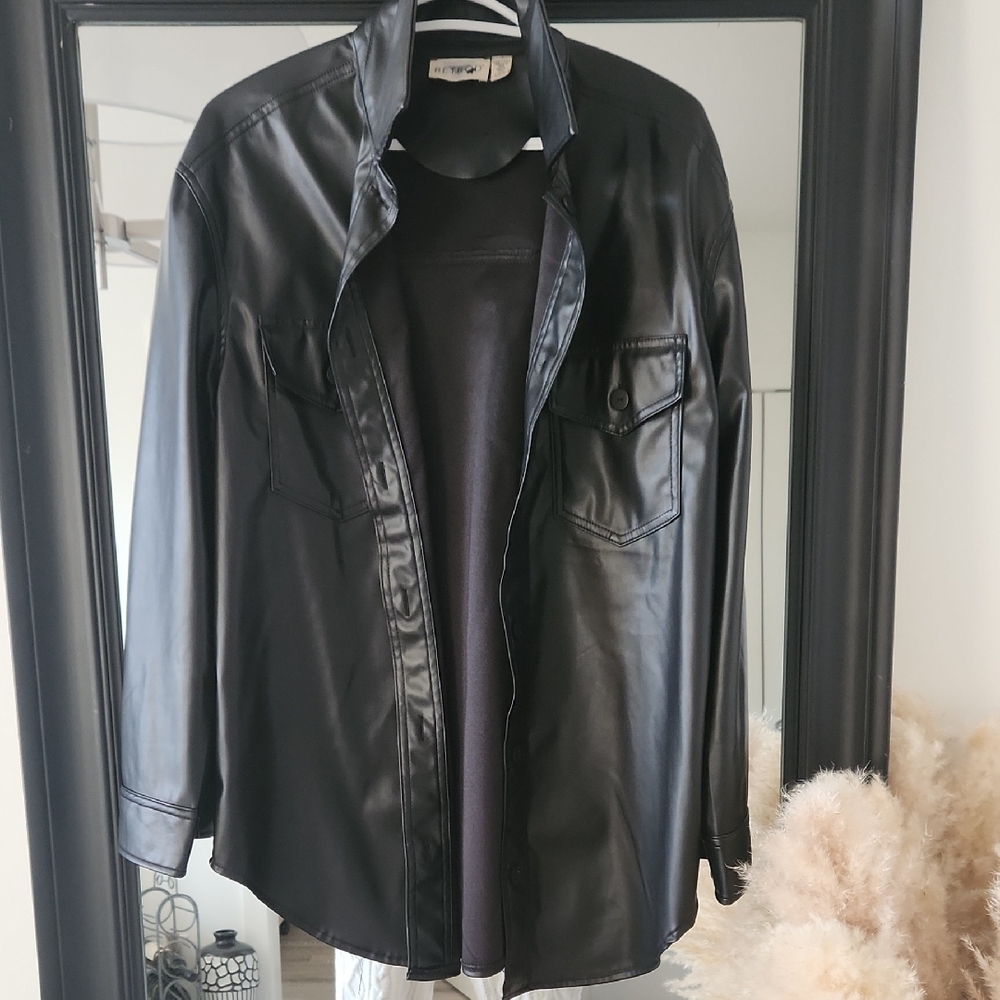 Topshop Black Faux Leather Shirt